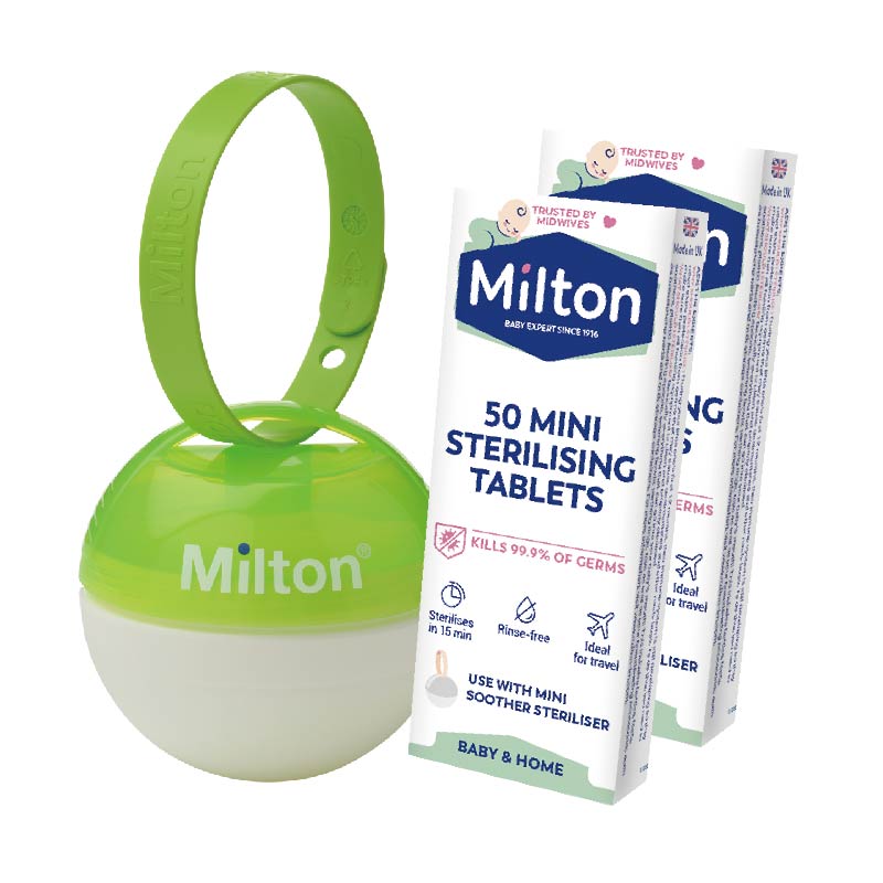 英國米爾頓 Milton - 攜帶式奶嘴消毒球(大地綠)+迷迷你消毒錠(50入/盒)*2