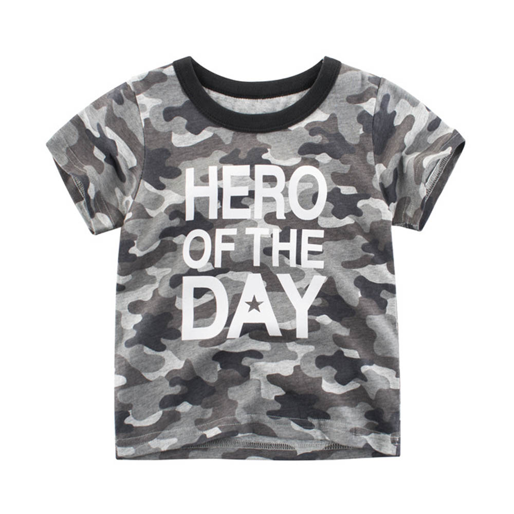 27KIDS - 純棉短袖上衣-HERO OF THE DAY-迷彩灰