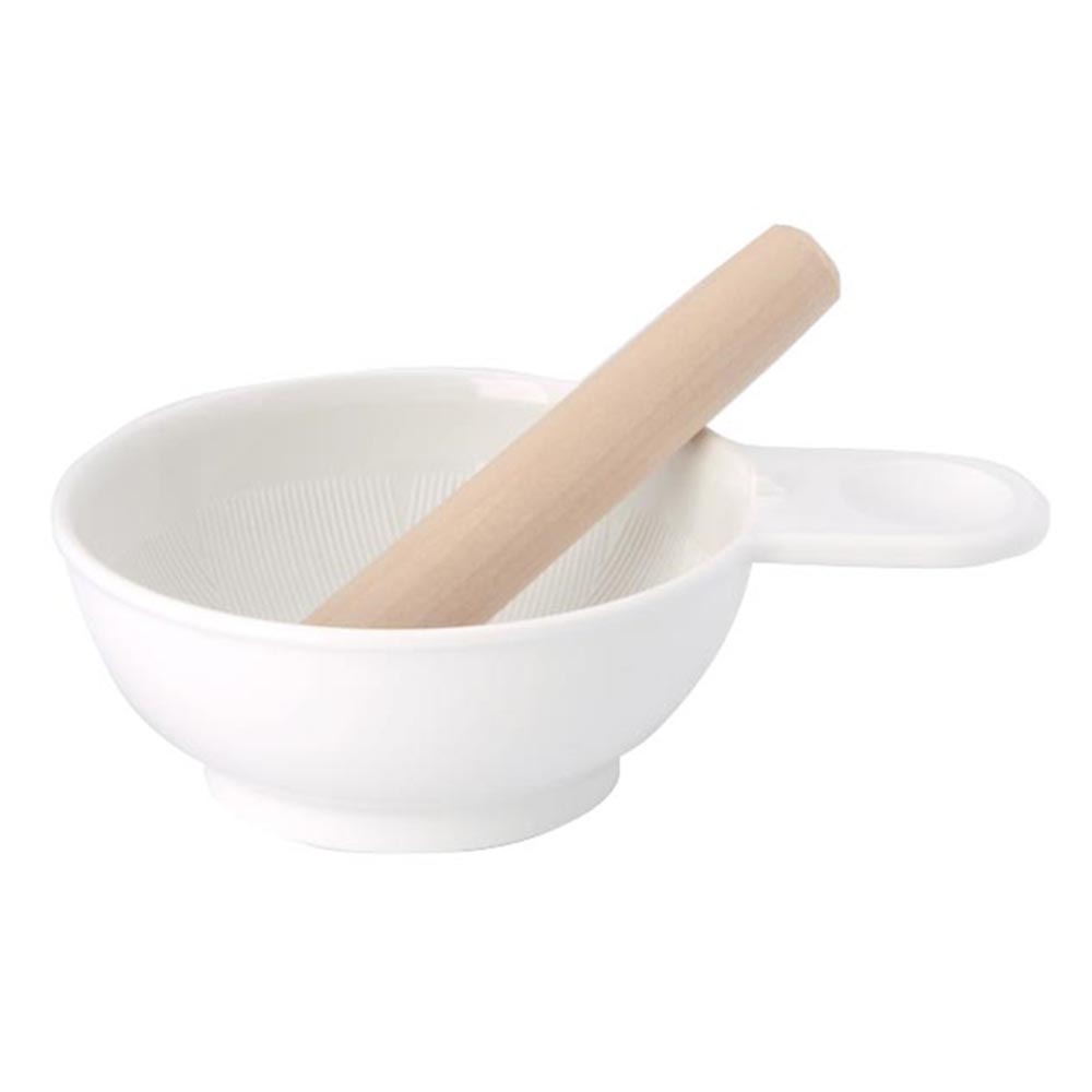 akachan honpo - 快樂烹調離乳食品器具組-含搗碎用小碗-白色-日本製