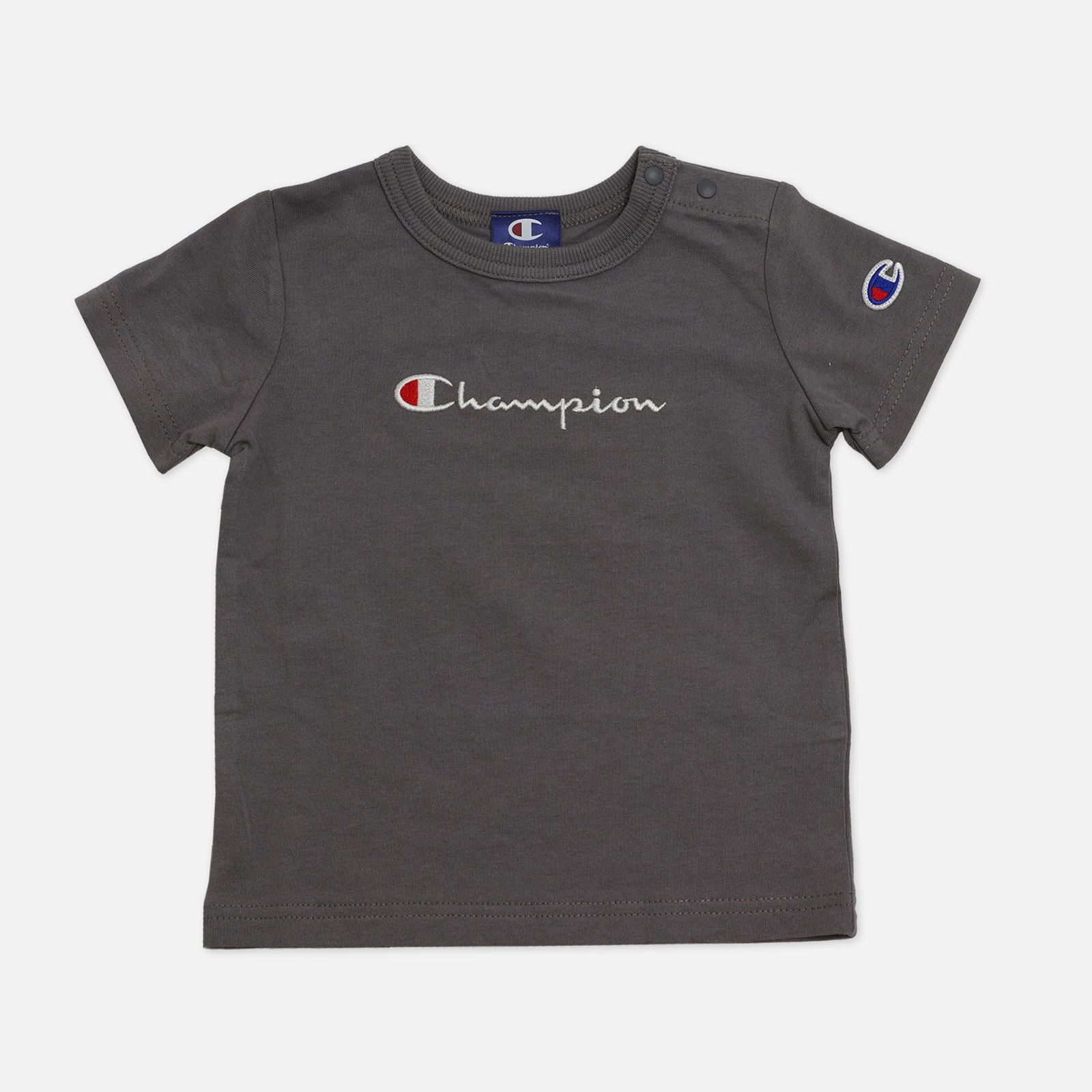 日本 Chil2 - Champion聯名 純棉刺繡LOGO短袖上衣-炭灰