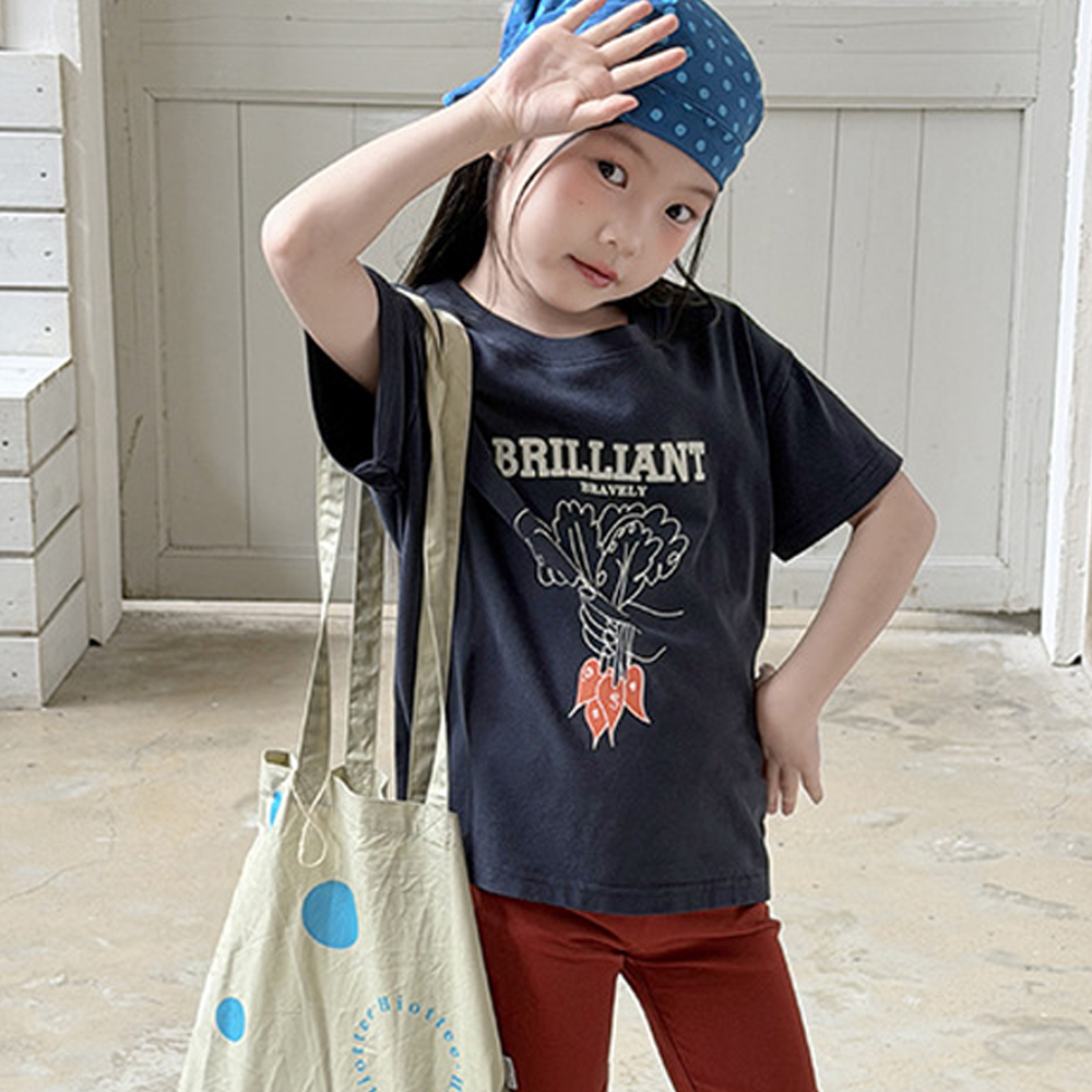 AMBBKIDS - 手繪風美式休閒純棉短袖上衣-BRILLIANT-藏青