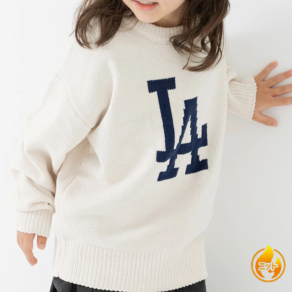 日本 Chil2 - MLB聯名 柔軟針織LOGO長袖上衣-洛杉磯道奇-白杏