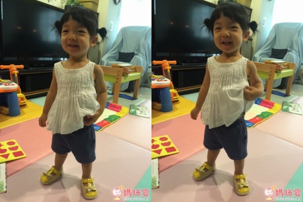 穿上帶有明亮、活潑意涵的黃色學步鞋，玹玹的心情也變得愉快了！