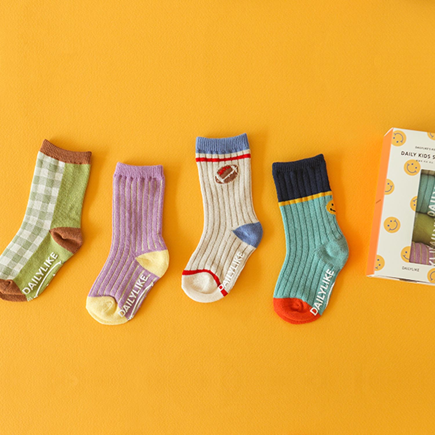韓國 Daily Like - 兒童襪子/中筒襪4入組-1