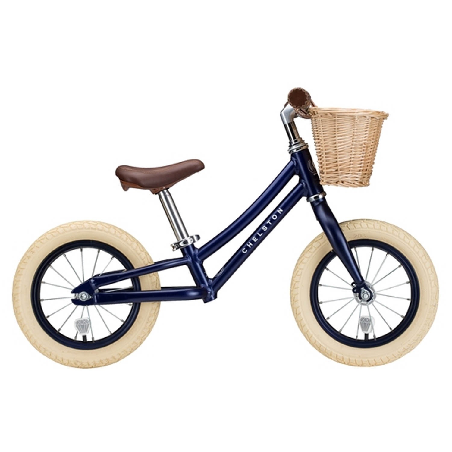 Chelston bikes - Mini Dutch 復古滑步車-皇家藍-滑步車 x 1 , 手工編織竹籃 x 1 , 麻料內襯 x 1 , 3 歲以下專用ABS氣嘴蓋 x 1