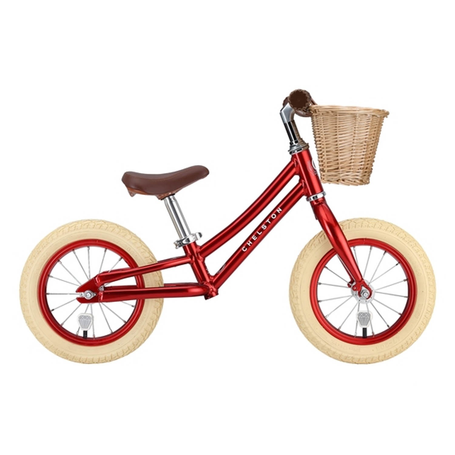 Chelston bikes - Mini Dutch 復古滑步車-復古紅-滑步車 x 1 , 手工編織竹籃 x 1 , 麻料內襯 x 1 , 3 歲以下專用ABS氣嘴蓋 x 1