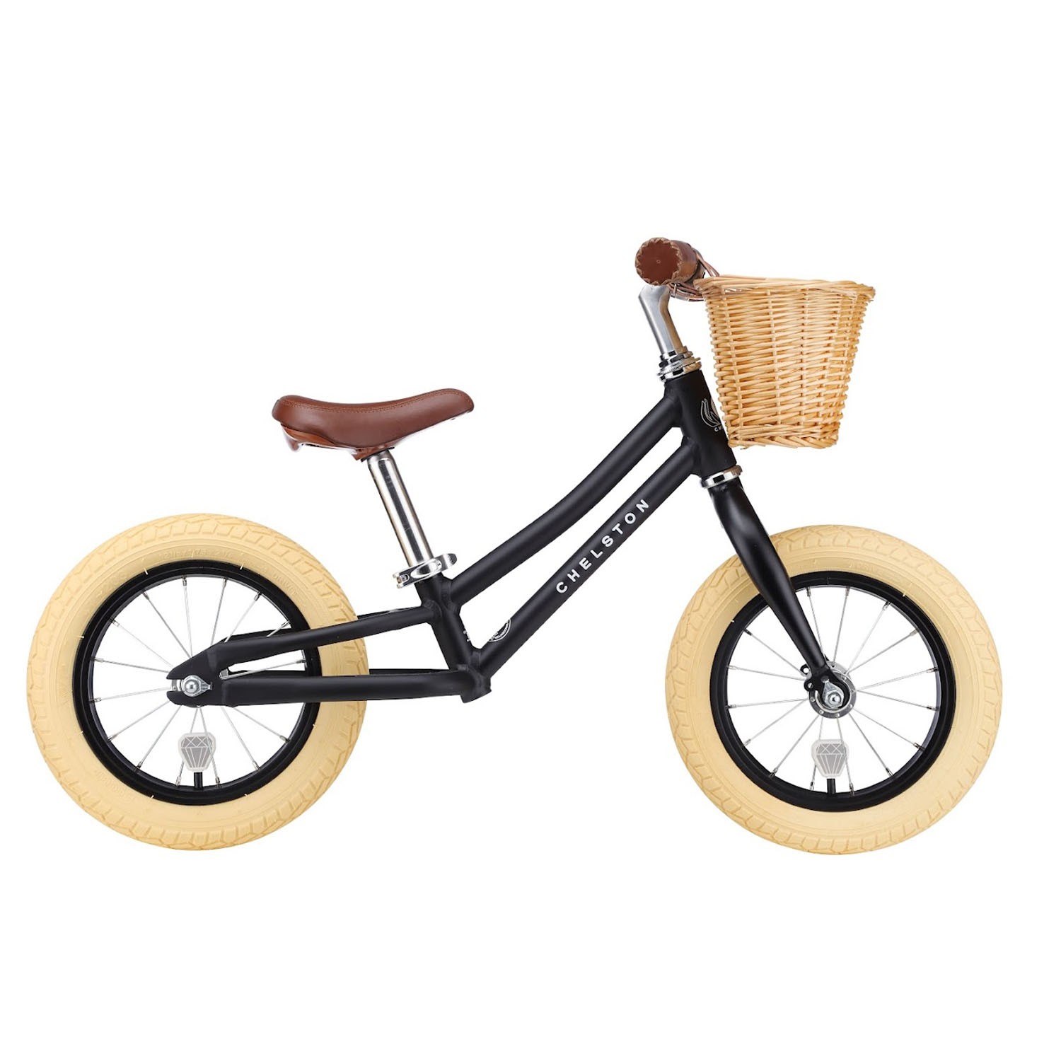 Chelston bikes - Mini Dutch 復古滑步車-夜幕黑(消光)-滑步車 x 1 , 手工編織竹籃 x 1 , 麻料內襯 x 1 , 3 歲以下專用ABS氣嘴蓋 x 1