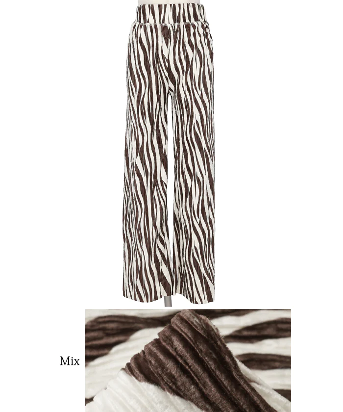 日本 COCA - 時尚斑馬紋垂墜長褲-摩卡