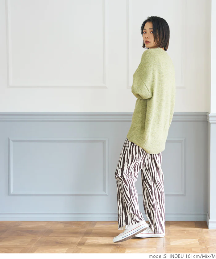 日本 COCA - 時尚斑馬紋垂墜長褲-摩卡