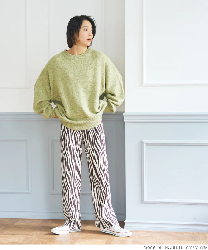 日本 COCA - 時尚斑馬紋垂墜長褲-摩卡