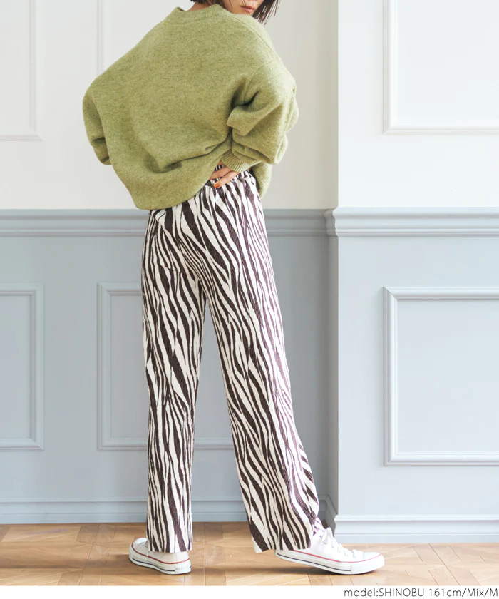 日本 COCA - 時尚斑馬紋垂墜長褲-摩卡