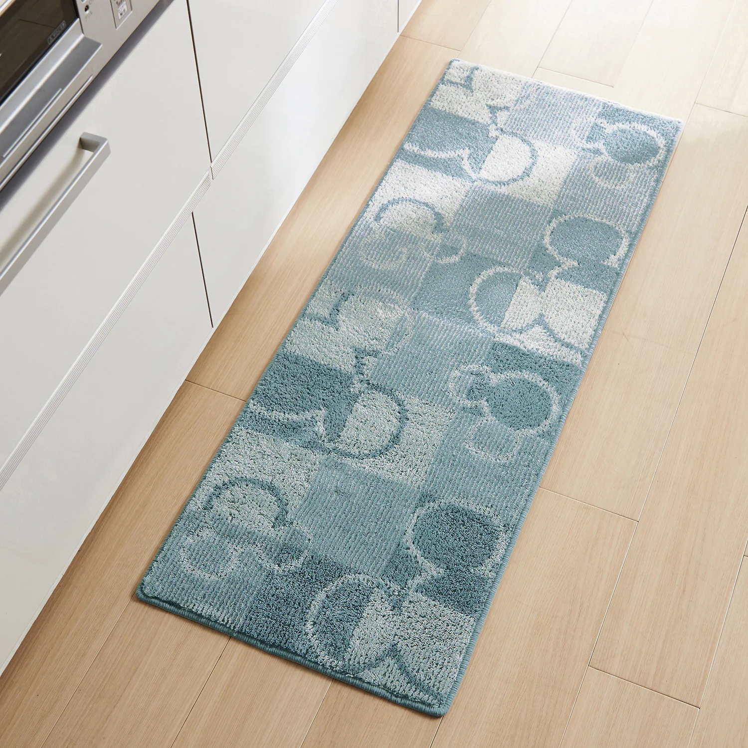 日本千趣會 - 迪士尼 長條型腳踏墊(廚房/臥室)-米奇格子-淺灰