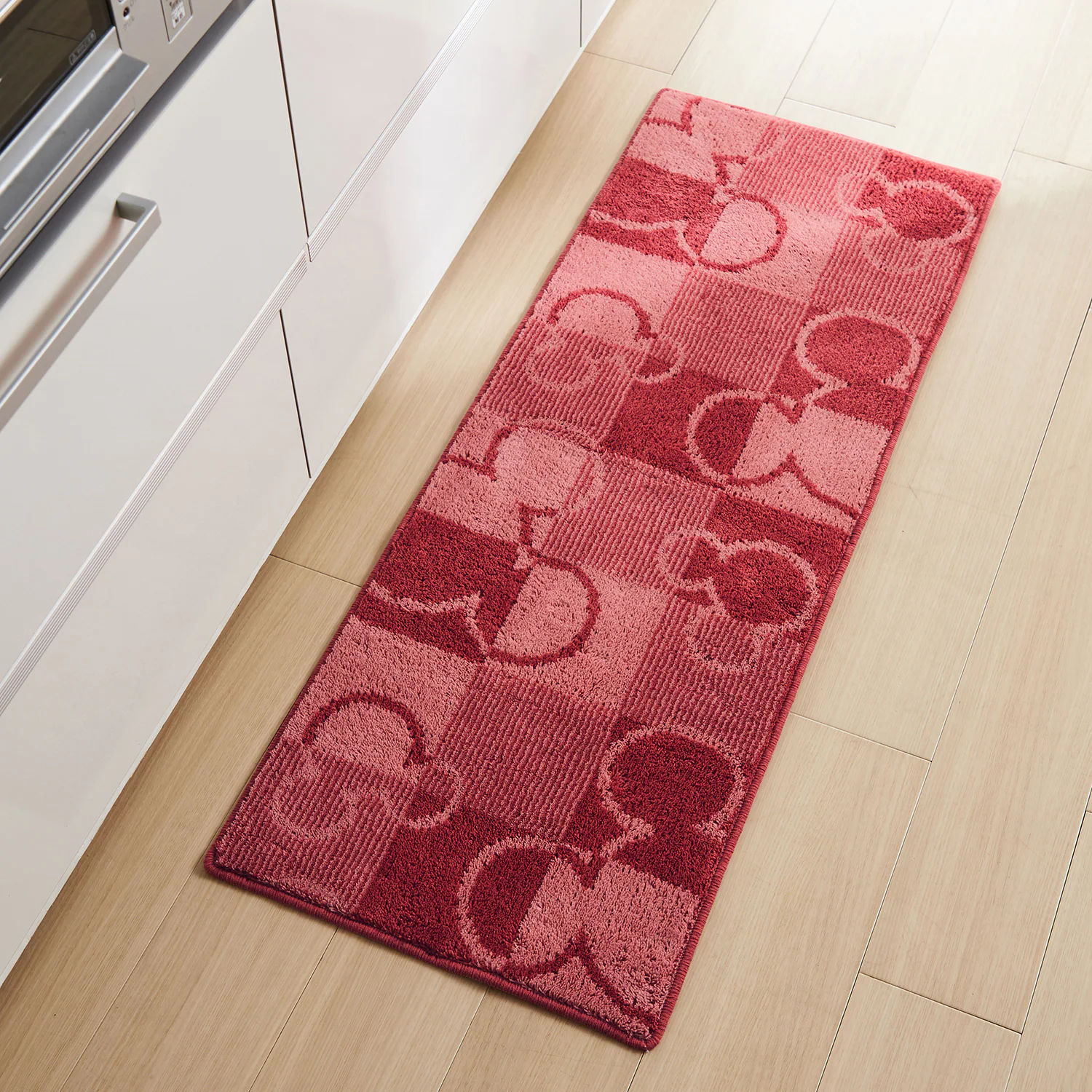 日本千趣會 - 迪士尼 長條型腳踏墊(廚房/臥室)-米奇格子-淺灰