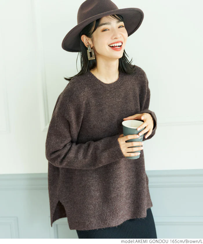 日本 COCA - 百搭舒膚柔軟針織毛衣-圓領-深可可