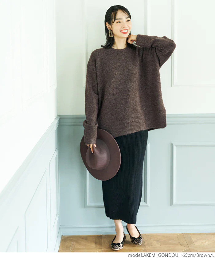 日本 COCA - 百搭舒膚柔軟針織毛衣-圓領-深可可