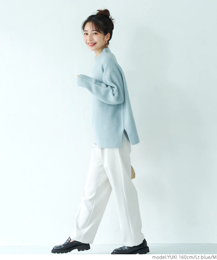 日本 COCA - 百搭舒膚柔軟針織毛衣-微立領-天空藍