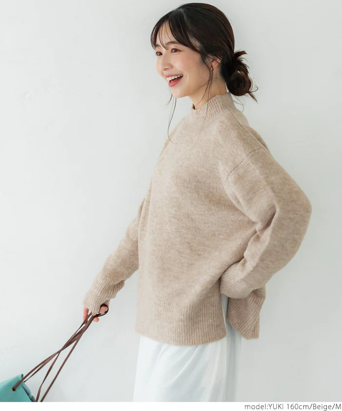 日本 COCA - 百搭舒膚柔軟針織毛衣-微立領-天空藍