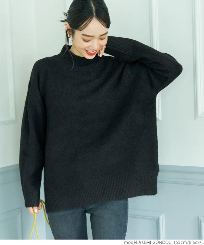 日本 COCA - 百搭舒膚柔軟針織毛衣-微立領-天空藍