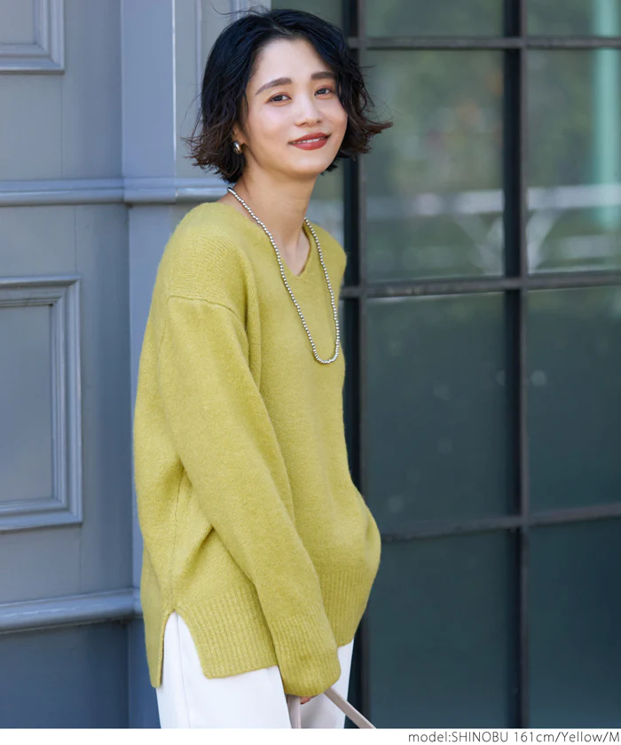 日本 COCA - 百搭舒膚柔軟針織毛衣-V領-淺黃綠