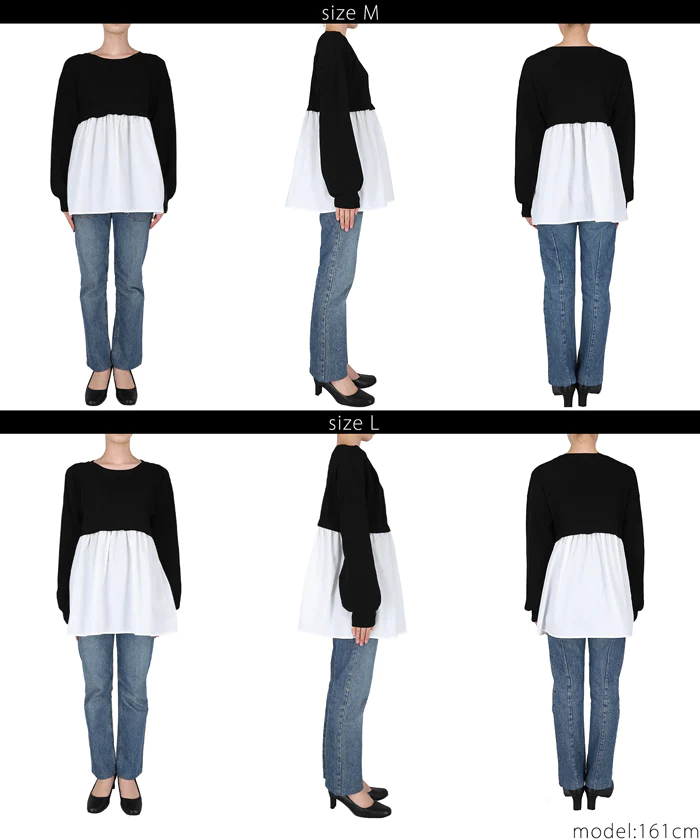 日本 COCA - 優雅圓領拼接長袖上衣-淺灰