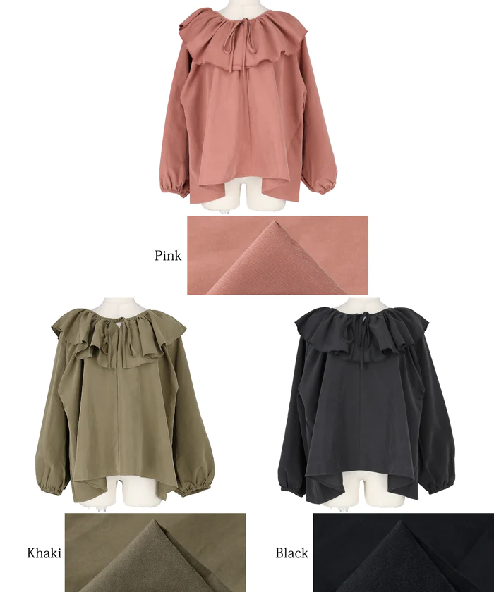 日本 COCA - 甜美荷葉綁帶泡泡袖上衣-煙燻粉