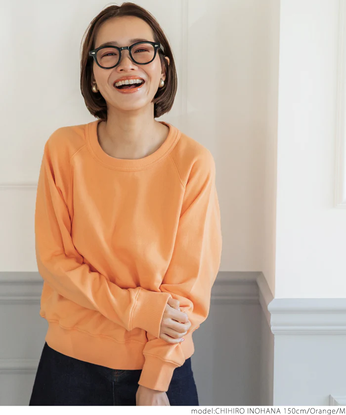 日本 COCA - 百搭圓領裏毛長袖上衣-大人-橘
