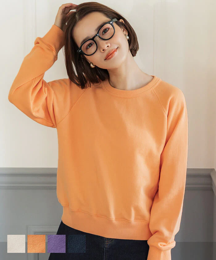 日本 COCA - 百搭圓領裏毛長袖上衣-大人-橘