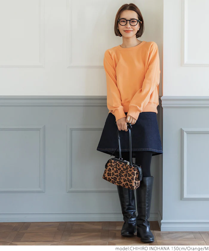 日本 COCA - 百搭圓領裏毛長袖上衣-大人-橘