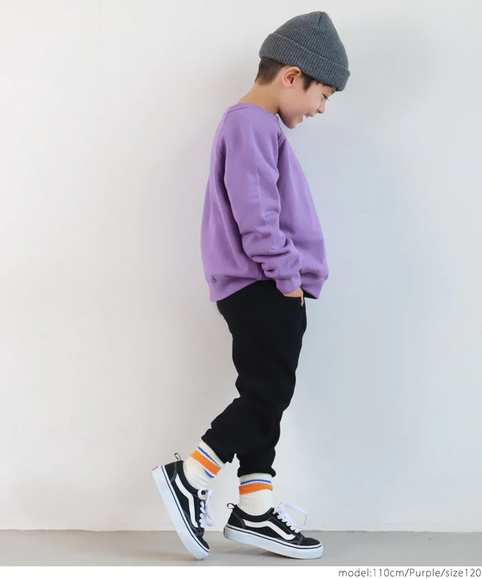日本 COCA - 百搭圓領裏毛長袖上衣-孩子-淺紫