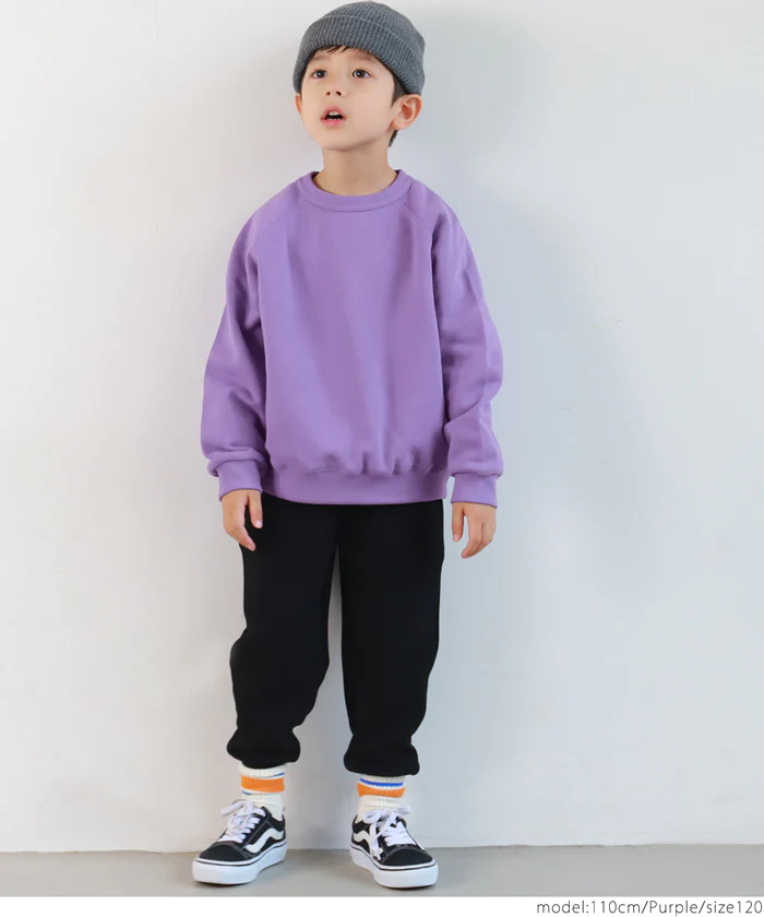 日本 COCA - 百搭圓領裏毛長袖上衣-孩子-淺紫