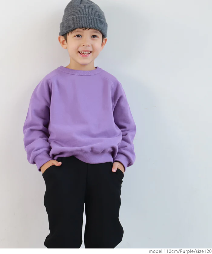 日本 COCA - 百搭圓領裏毛長袖上衣-孩子-淺紫