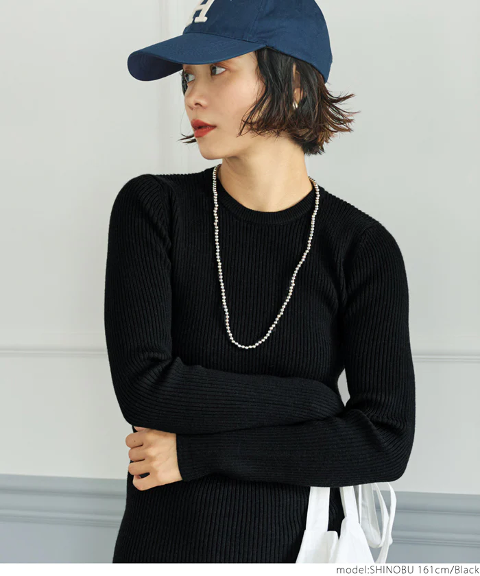 日本 COCA - 極上厚磅 彈性羅紋針織上衣-圓領-黑