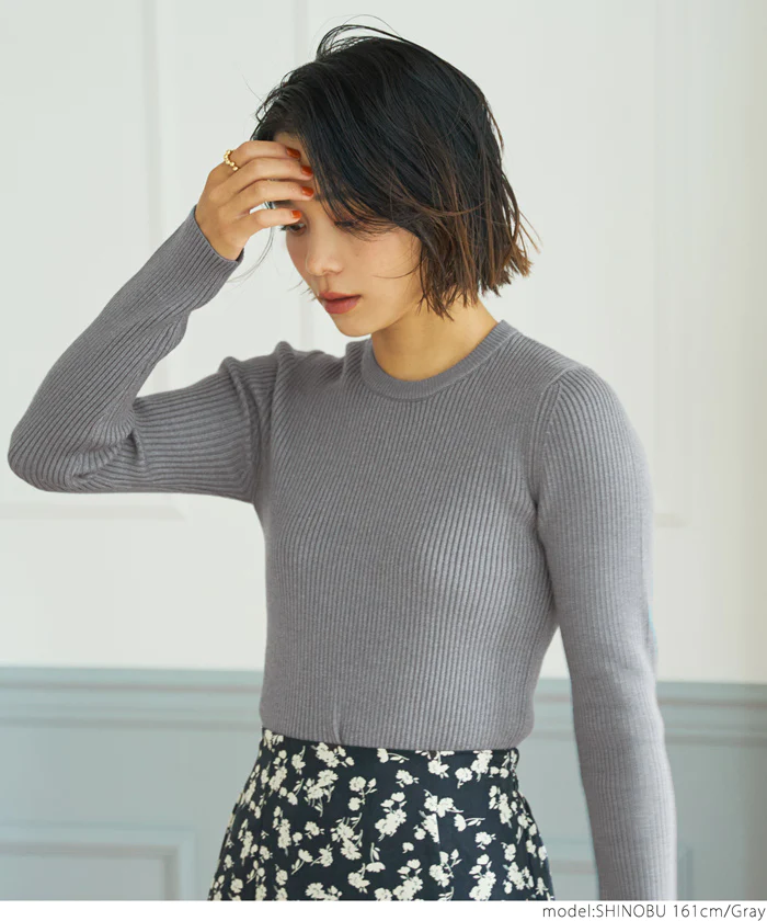 日本 COCA - 極上厚磅 彈性羅紋針織上衣-圓領-黑