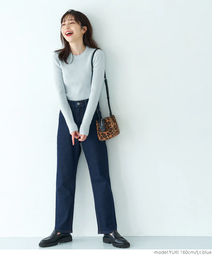 日本 COCA - 極上厚磅 彈性羅紋針織上衣-圓領-黑