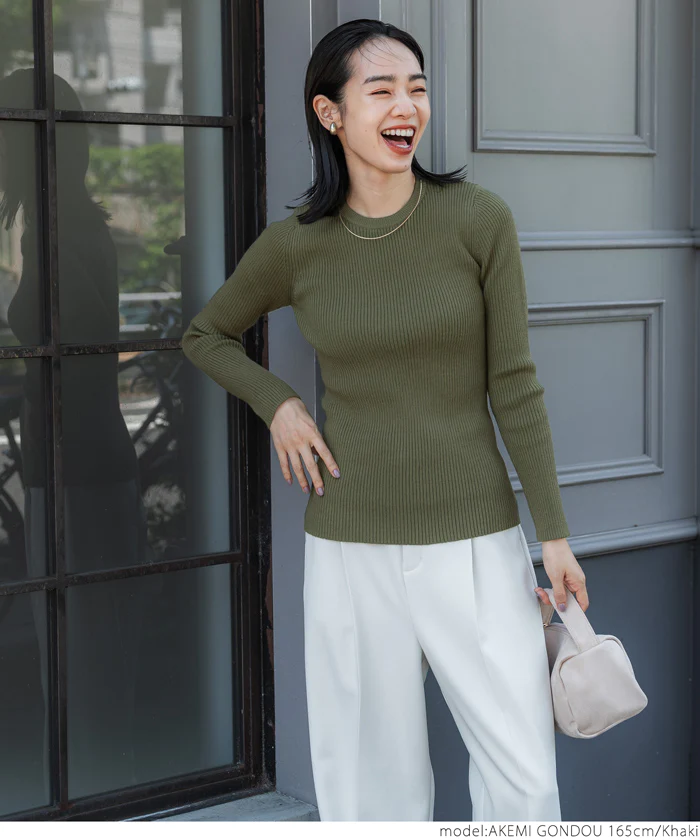 日本 COCA - 極上厚磅 彈性羅紋針織上衣-圓領-黑