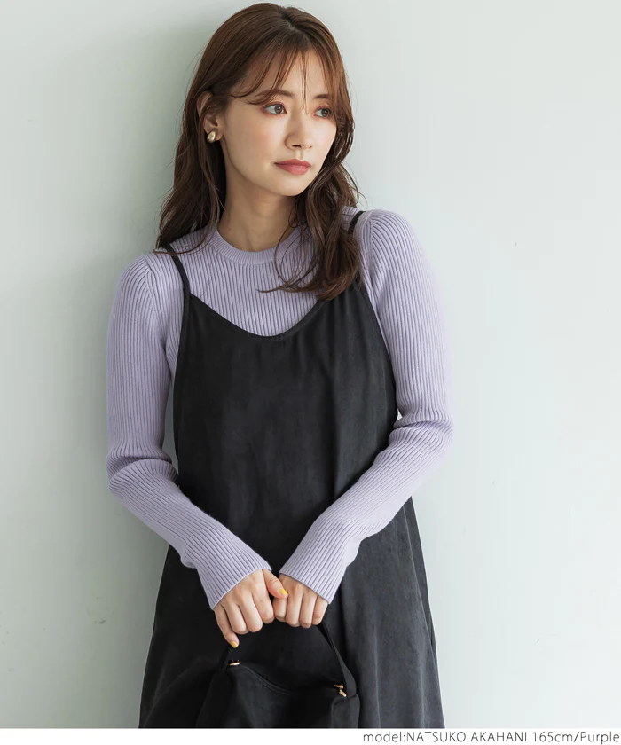 日本 COCA - 極上厚磅 彈性羅紋針織上衣-圓領-黑