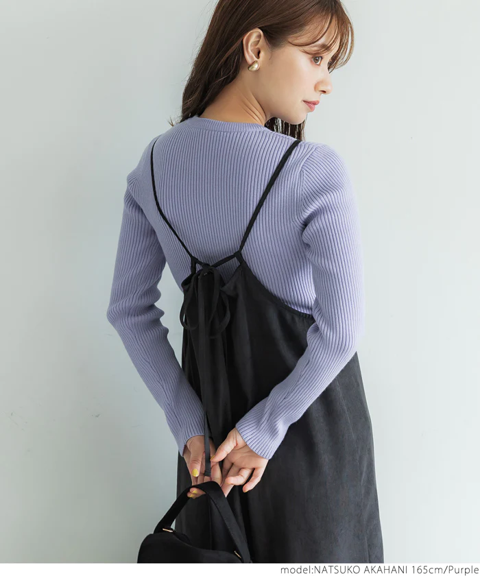 日本 COCA - 極上厚磅 彈性羅紋針織上衣-圓領-黑