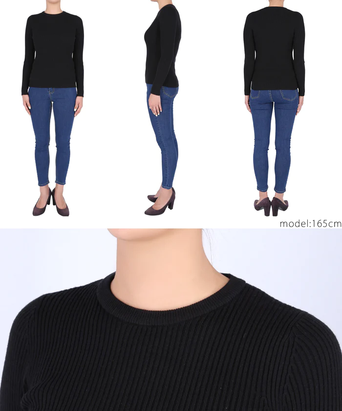 日本 COCA - 極上厚磅 彈性羅紋針織上衣-圓領-黑