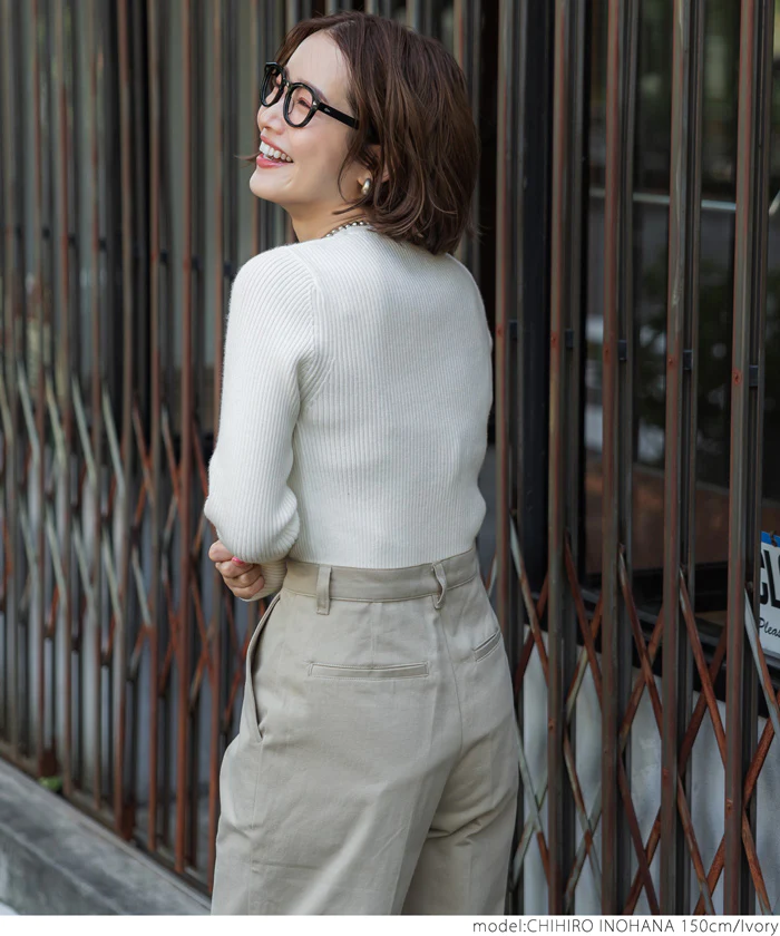 日本 COCA - 極上厚磅 彈性羅紋針織上衣-圓領-黑