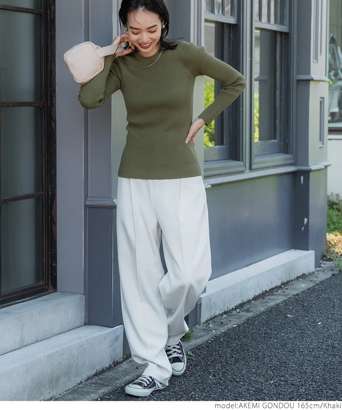 日本 COCA - 極上厚磅 彈性羅紋針織上衣-圓領-黑