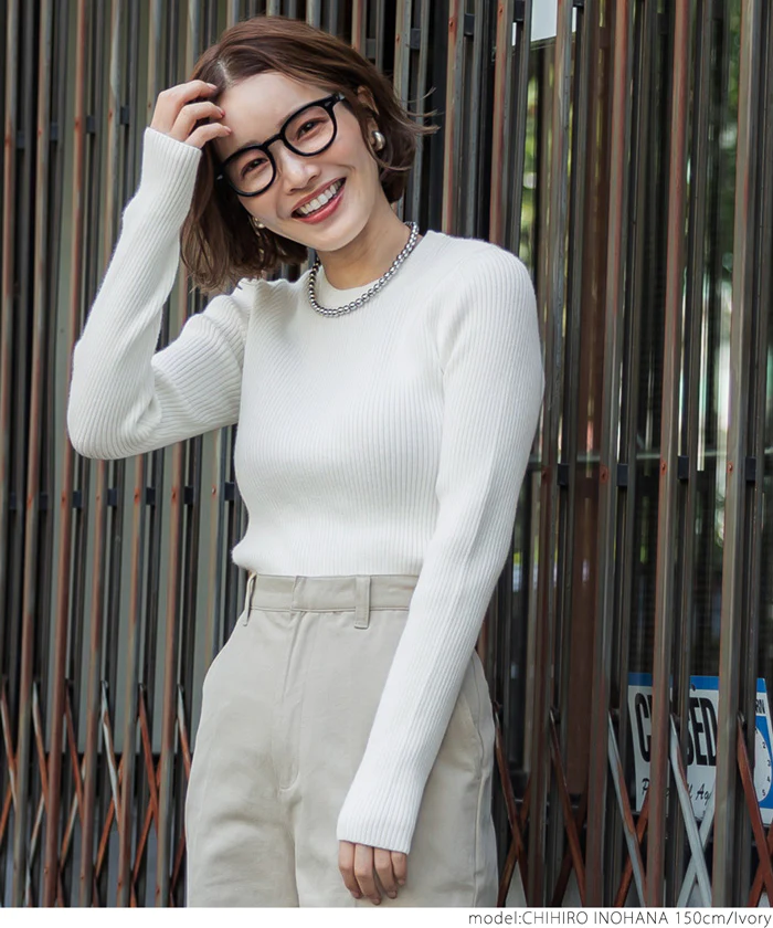 日本 COCA - 極上厚磅 彈性羅紋針織上衣-圓領-黑