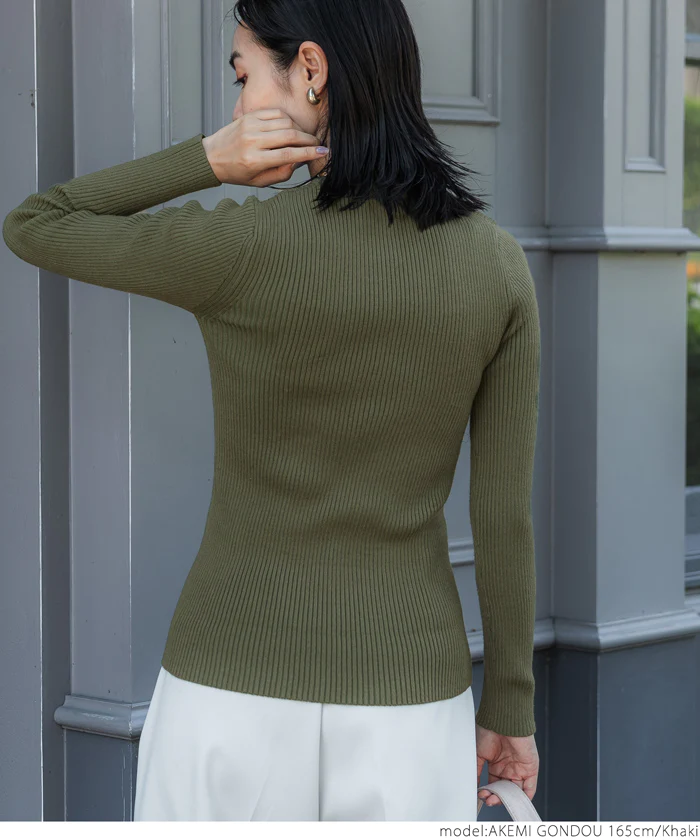 日本 COCA - 極上厚磅 彈性羅紋針織上衣-圓領-黑