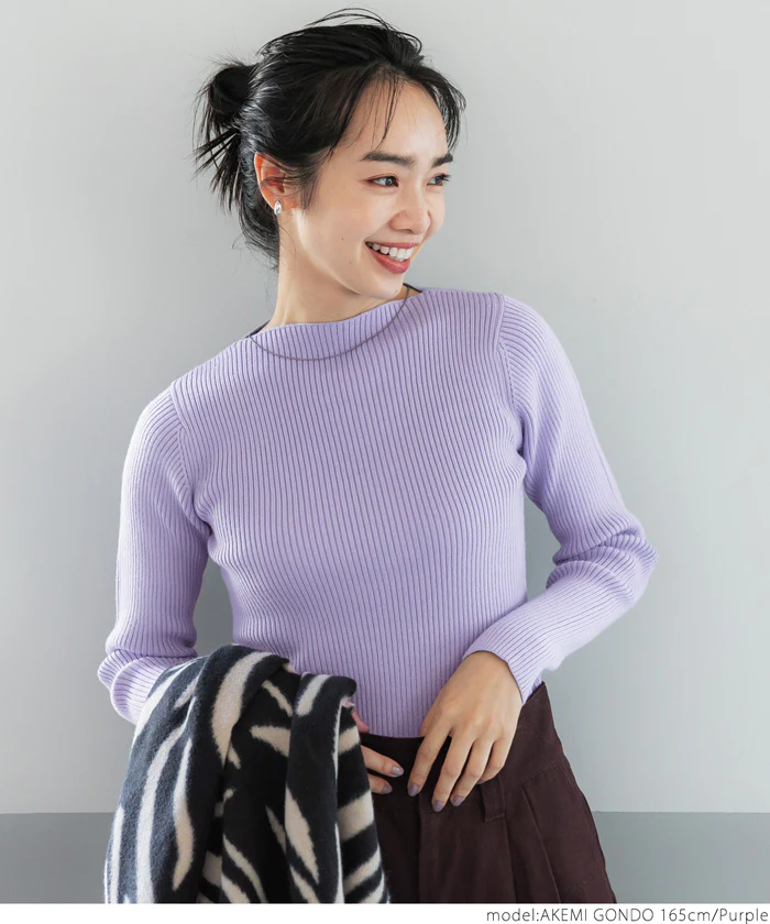 日本 COCA - 極上厚磅 彈性羅紋針織上衣-船型領-奶油杏