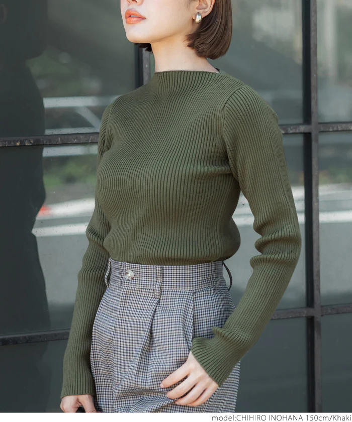 日本 COCA - 極上厚磅 彈性羅紋針織上衣-船型領-奶油杏