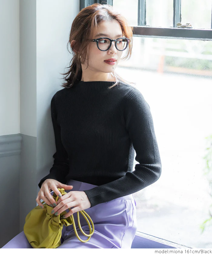 日本 COCA - 極上厚磅 彈性羅紋針織上衣-船型領-奶油杏