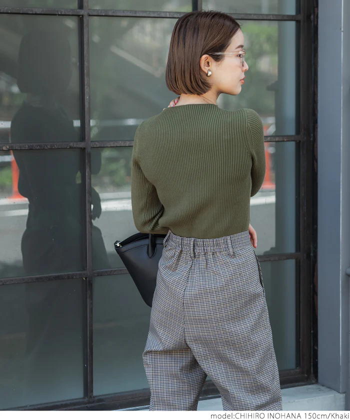 日本 COCA - 極上厚磅 彈性羅紋針織上衣-船型領-奶油杏