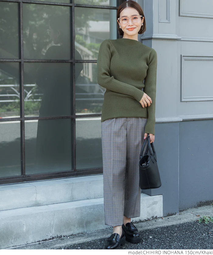 日本 COCA - 極上厚磅 彈性羅紋針織上衣-船型領-奶油杏