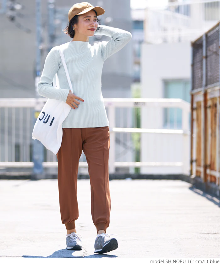 日本 COCA - 極上厚磅 彈性羅紋針織上衣-船型領-奶油杏