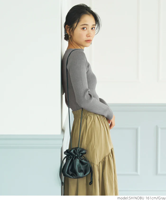 日本 COCA - 極上厚磅 彈性羅紋針織上衣-船型領-奶油杏