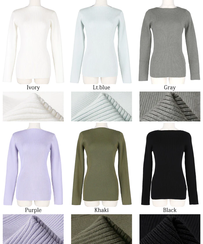 日本 COCA - 極上厚磅 彈性羅紋針織上衣-船型領-奶油杏